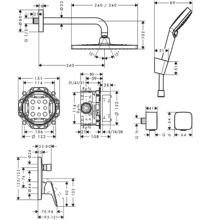 Душевой комплект Hansgrohe Crometta E, хром арт. 27957000