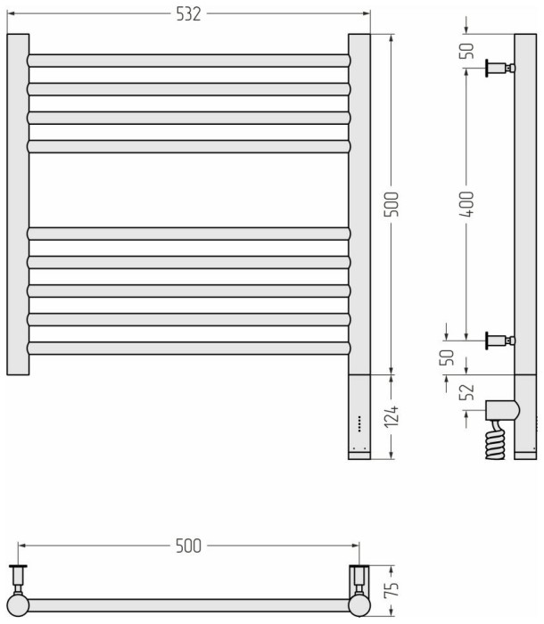 Сунержа Электрический полотенцесушитель 500x500, Богема 3.0, 05-5805-5050 цвет: состаренная бронза