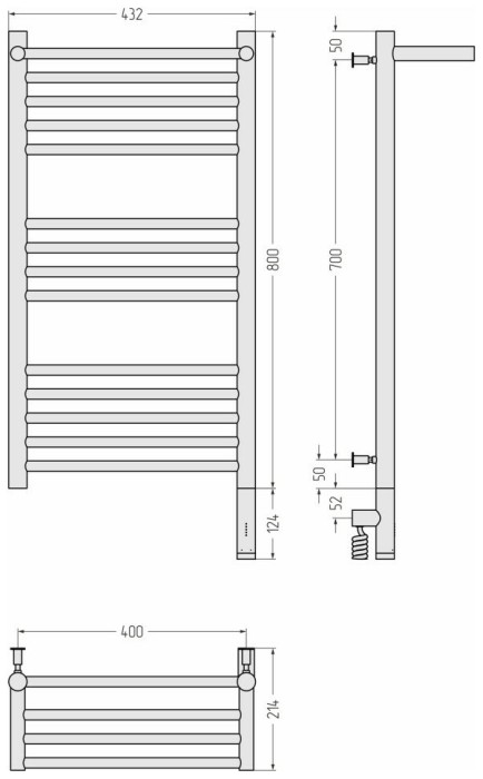 Сунержа Электрический полотенцесушитель 800x400, Богема 3.0 с 1 полкой, 12-5807-8040 цвет: белый