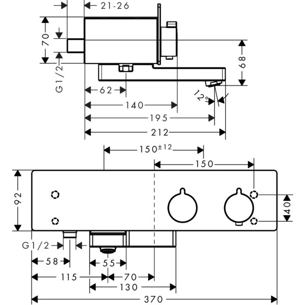 Смеситель для ванны с термостатом, Hansgrohe ShowerTablet, хром арт. 13107000