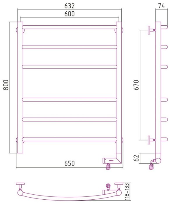 Сунержа Электрический полотенцесушитель 1000x300, Галант 2.0, 00-5201-8060 цвет: без покрытия