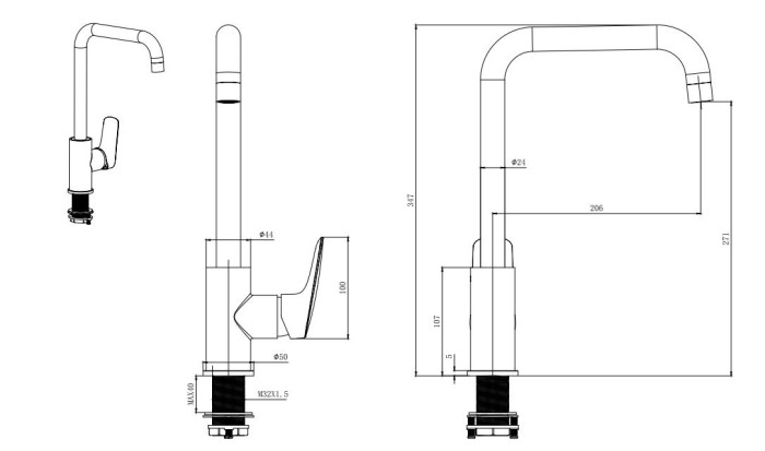 Смеситель для кухни, Aquatek Вега, черный арт. AQ1081MB