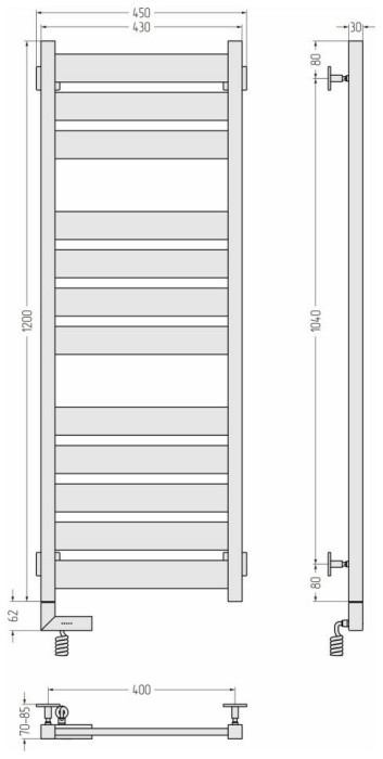 Сунержа Электрический полотенцесушитель 1000x300, Центурион 2.0, 31-5602-1240 цвет: матовый чёрный