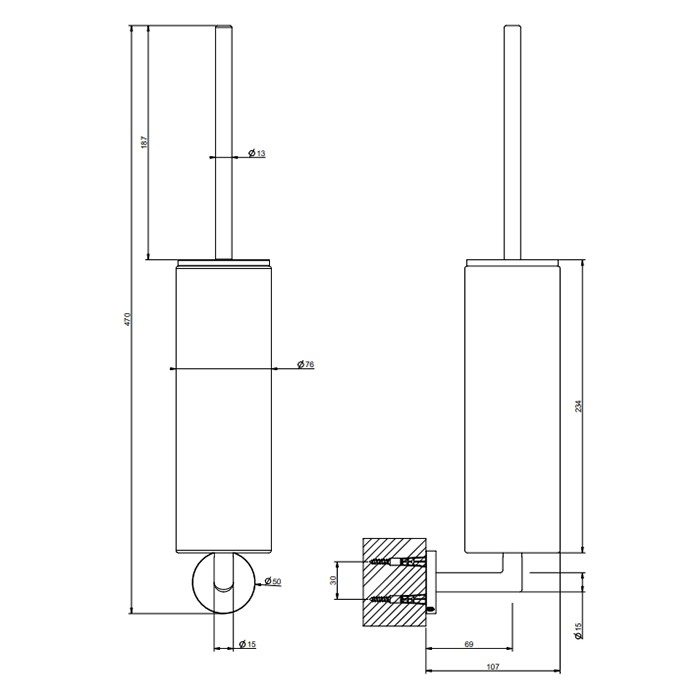 Ершик настенный белый, Gessi Tondo, black xl арт. 63619#299