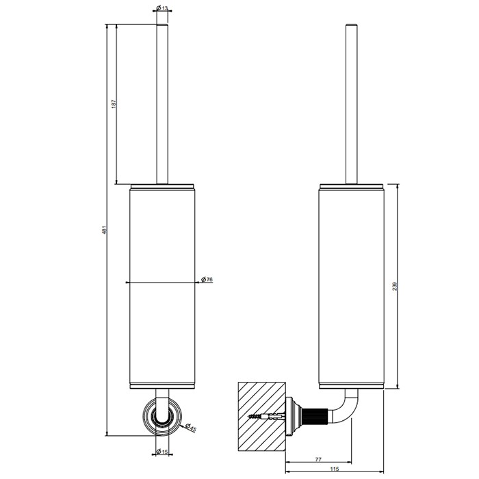 Туалетный ёршик, подвесной, Gessi Venti20, белый, фурнитура gold pvd арт. 65419#246