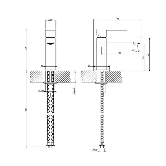 Смеситель для раковины на 1 отверстие, без донного клапана, Gessi Rettangolo, black xl арт. 20002#299