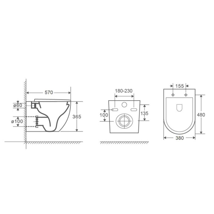 Подвесной унитаз 570х390х355 безободковый, с сиденьем микролифт, Azario Deya арт. AZ-2115