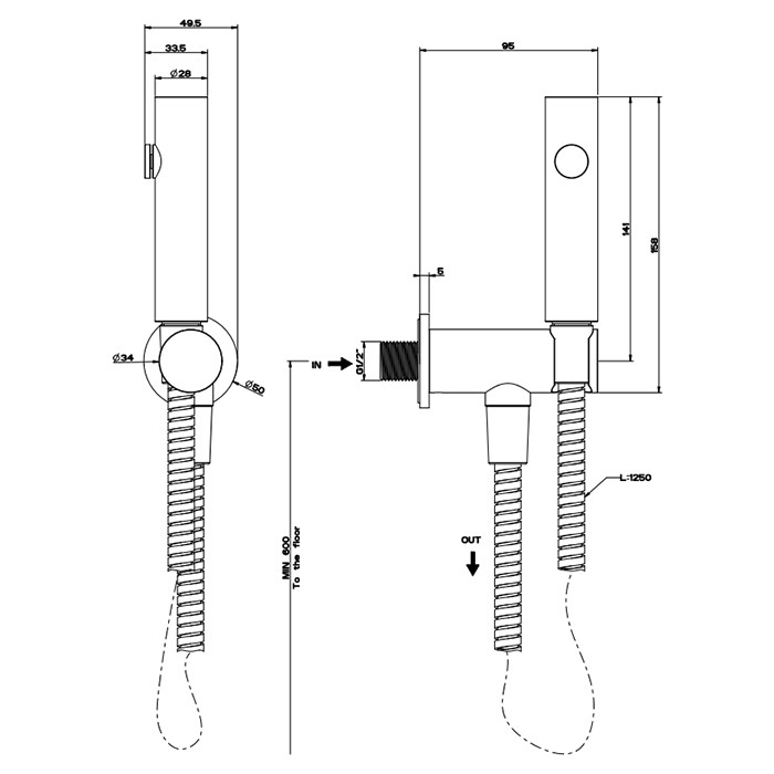 Гидроёршик, настенный, на 1/2, Gessi Ingranaggio, black xl арт. 45121#299