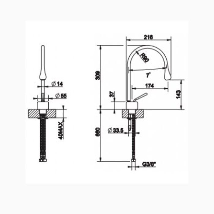 Смеситель для раковины на 1 отверстие, излив 174мм R=90, с фиксированным носиком, Gessi Goccia, белый арт. 33802#279