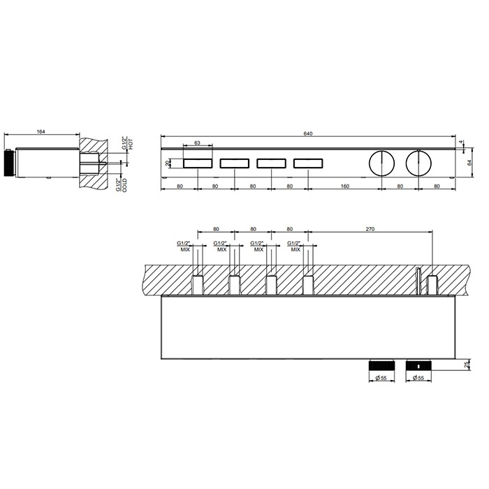 Термостат для душа, с вкл. до 4 источников одновременно, с полкой из черного мат. стекла, Gessi Hi Fi, хром арт. 63026#031