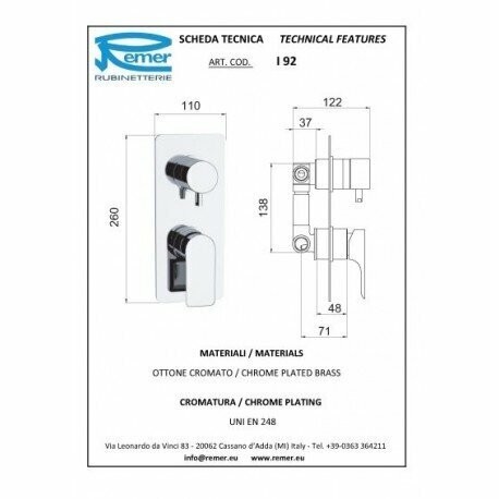Смеситель для душа бронза глянцевый, Remer Infinity, скрытого монтажа I92KBVO