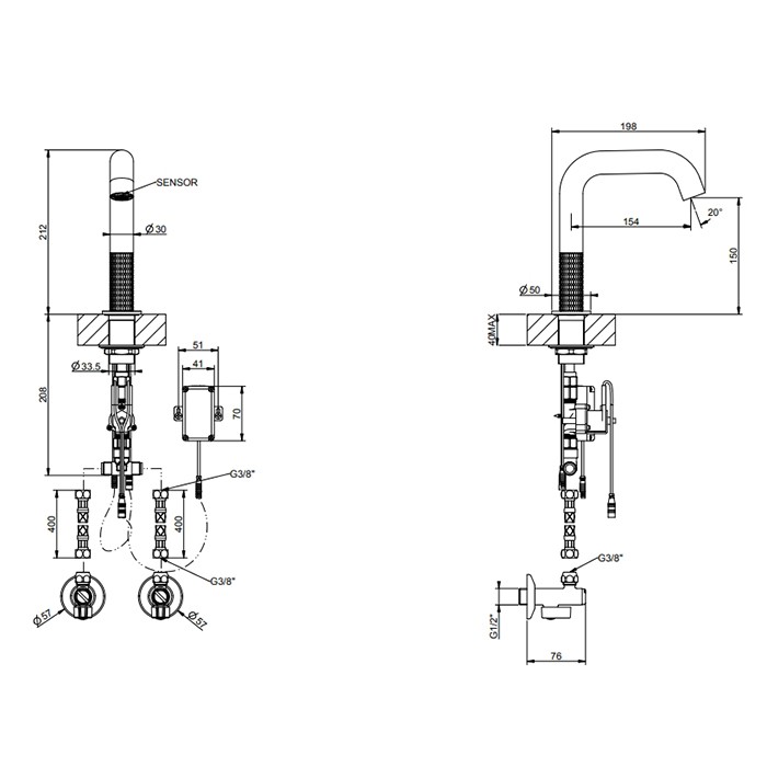 Смеситель для раковины, электронный, с кран-фильтром для регулировки температ и напора воды, выс излива 15cм, Gessi 316, black xl арт. 54281#299