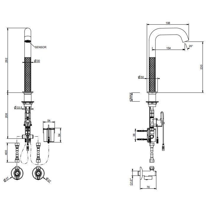 Смеситель для раковины, 1 отв., электронный, с кран-фильтром для регулировки температуры и напора воды, Gessi 316, steel brushed арт. 54180#239
