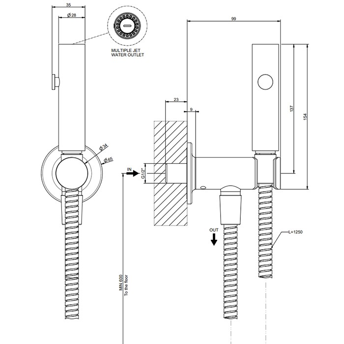 Гигиенический душ на 1/2, Gessi Inciso, gold brushed ccp арт. 58153#087