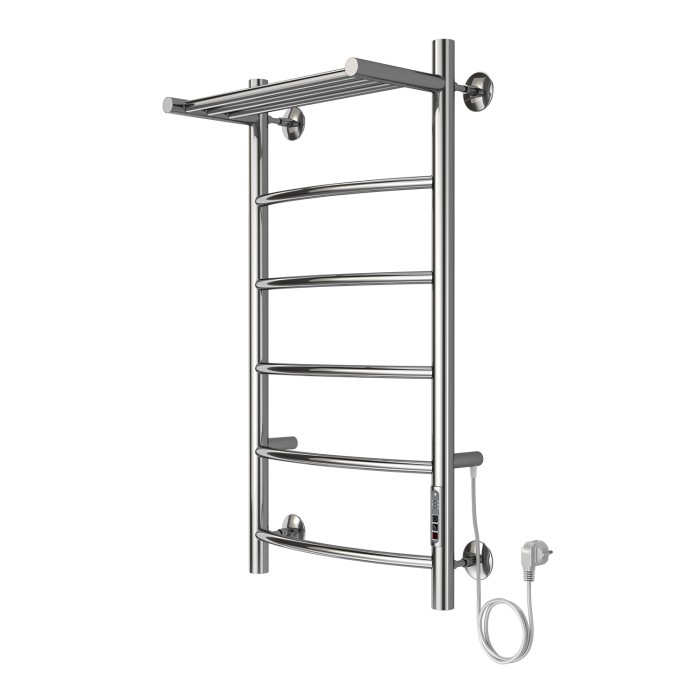 Полотенцесушитель электрический 400/800 5 секций, с полкой, диммер справа, хром, Verona Azario - AZ04848P