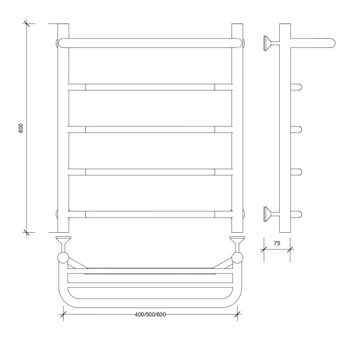 Полотенцесушитель водяной 60x40 Агата 1 СП (хром) Secado арт. 4603777444068
