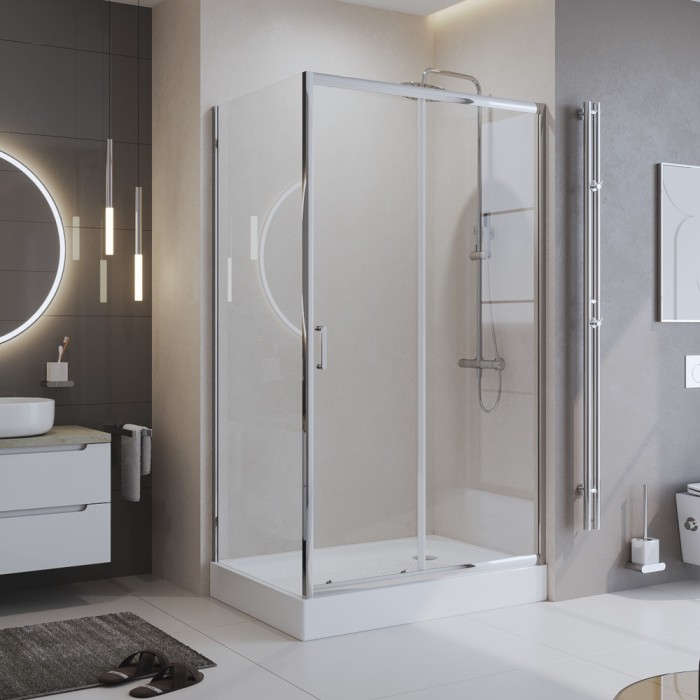 Душевой уголок 120x195 BelBagno, глянцевый хром, Uno-195 арт. UNO-195-AH-1-120/90-C-Cr