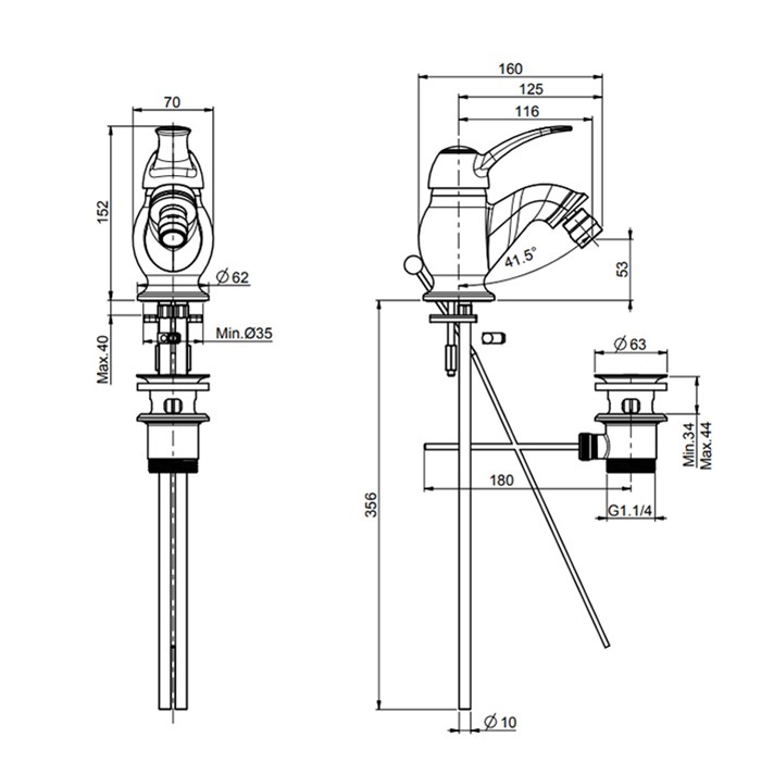 Fima Carlo Frattini Смеситель для биде, на 1 отв., с донным клапаном, Lamp, F3302OR цвет: золото