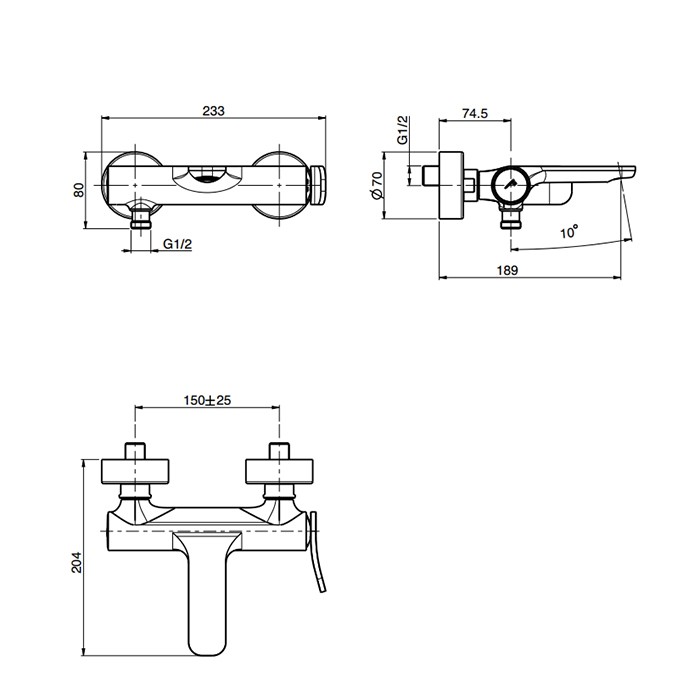 Fima Carlo Frattini Смеситель для ванны, однорычажный, настенный, излива: 18.9см, Flo, F3804/1CR цвет: хром