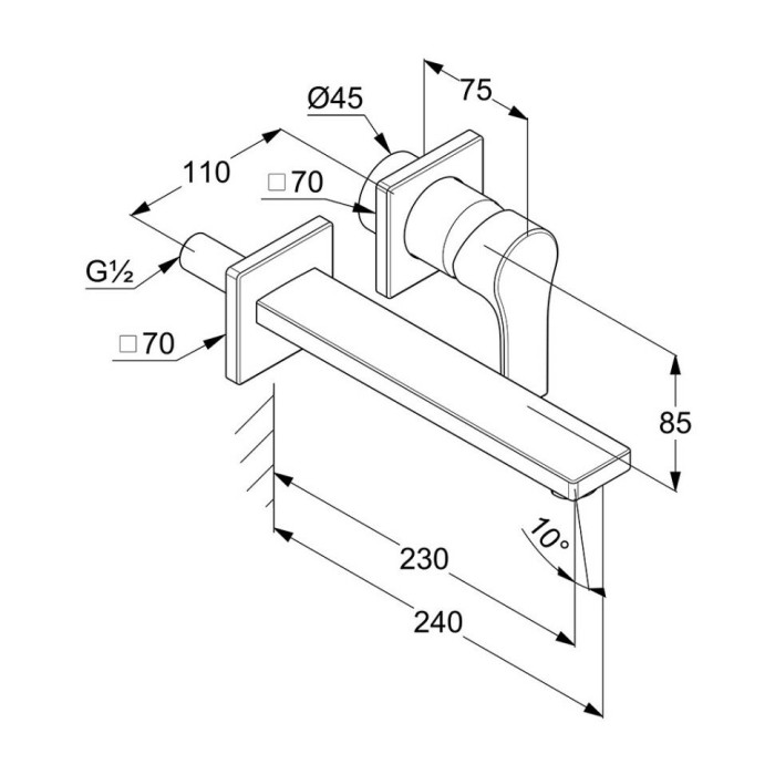 Настенный смеситель для умывальника, внешняя монтажная часть, отражатель из 2 частей, длина излива, 230 мм, zenta sl Kludi, хром - 482450565