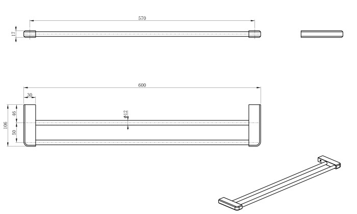 Полотенцедержатель двойной, Wonzon & Woghand, WW-V3102-CR цвет: хром