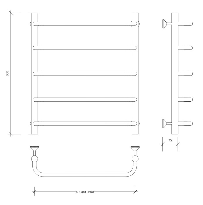 Полотенцесушитель водяной 60x60 Мерида 1 (черный) Secado арт. 4673739225042