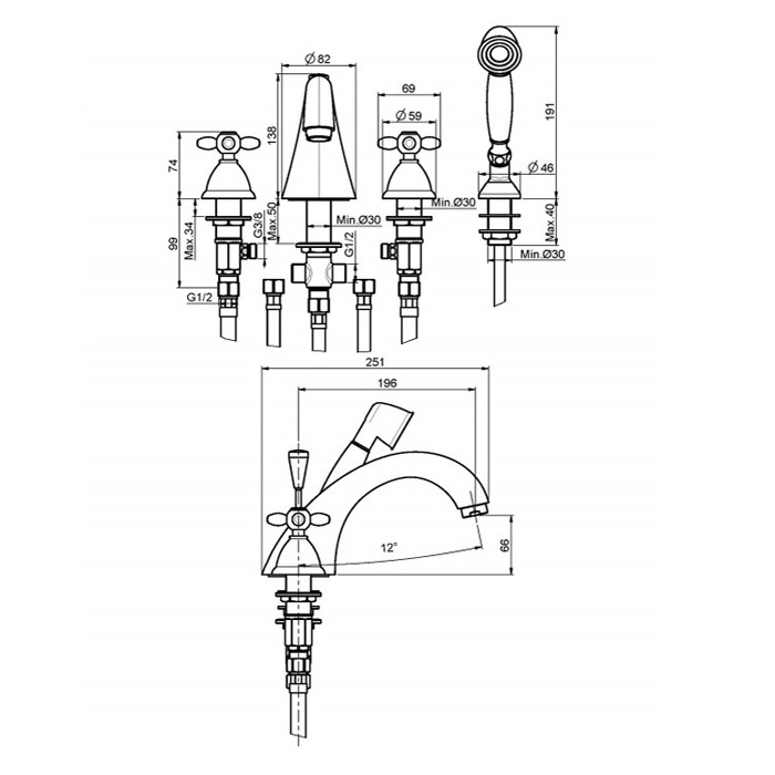 Fima Carlo Frattini Смеситель к борту ванны, Olivia, F5014CR F2193 цвет: хром