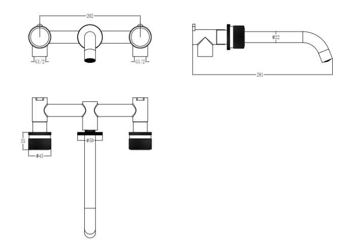 Смеситель из стены на 3 отв. Chrome, Boheme Aura - 152-2-CR-A