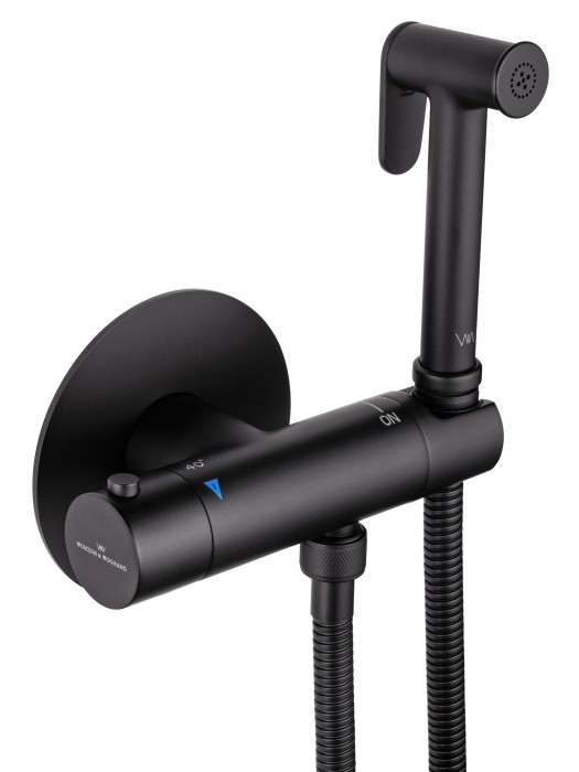 Смеситель с гигиеническим душем и термостатом встраиваемый, Wonzon & Woghand, WW-88819902-BGM цвет: графит