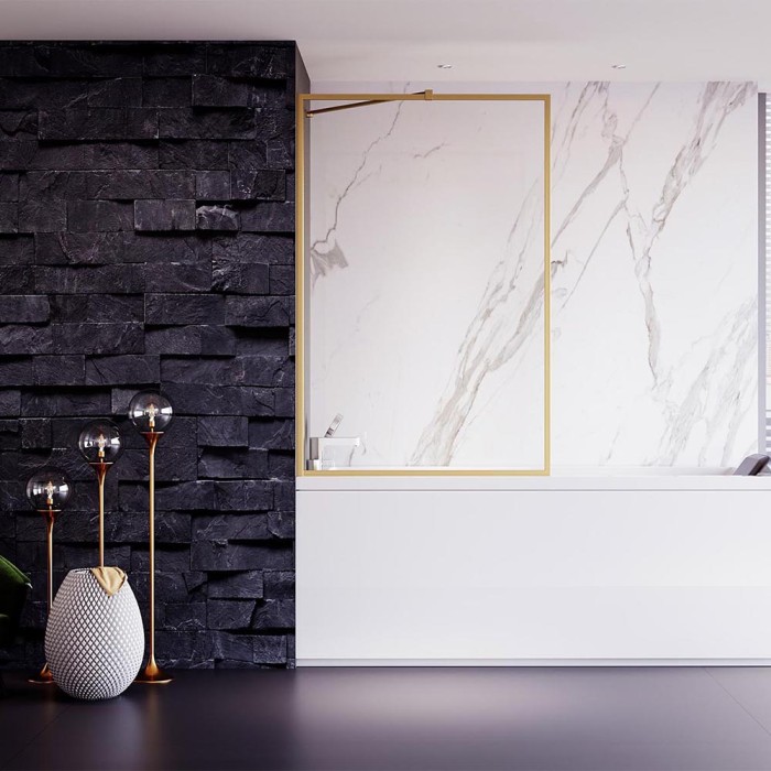 Шторка на ванну 900x1500, Veconi Palau, брашированное золото, стекло прозрачное арт. PL85G-90-01-C7