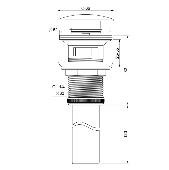 Донный клапан для раковины с переливом 1 1/4, Wonzon & Woghand, WW-88SS03-MB цвет: черный