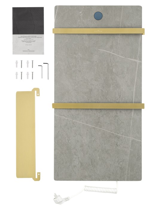 Полотенцесушитель электрический с каменной плитой Серый мрамор, Wonzon & Woghand Stuttgart, WW-A504G-BG цвет: золото