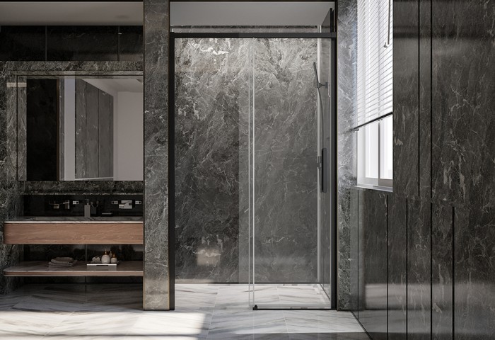 Душевая дверь 1200х2000, Veconi Premium Trento, черный матовый, стекло прозрачное арт. PTD40-B-120-01-C4
