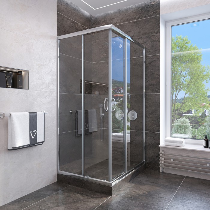 Душевой угол 900x900x1850, Veconi Rovigo, хром, стекло прозрачное арт. RV113-90-01-C4