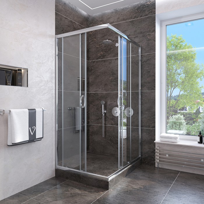 Душевой угол 900x900x1850, Veconi Rovigo, хром, стекло прозрачное арт. RV113-90-01-C4