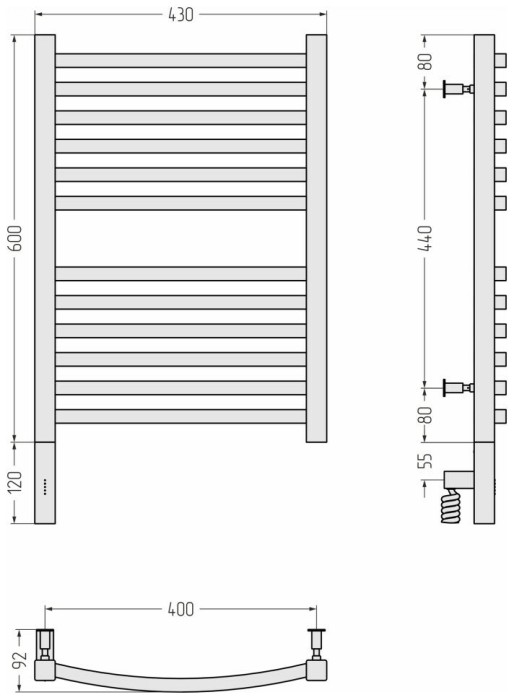 Сунержа Электрический полотенцесушитель 1000x300, Аркус 3.0, 31-5704-6040 цвет: матовый чёрный