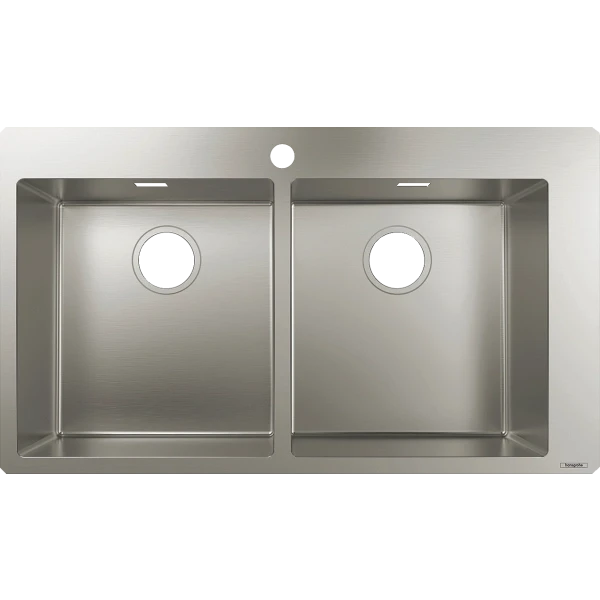 Раковина для кухни, врезная, с двумя чашами 370/370, Hansgrohe S71, нержавеющая сталь арт. 43303800