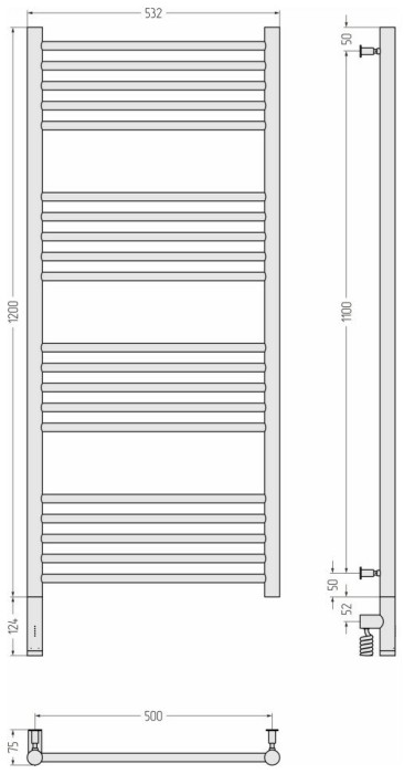 Сунержа Электрический полотенцесушитель 1200x500, Богема 3.0, 00-5804-1250 цвет: без покрытия