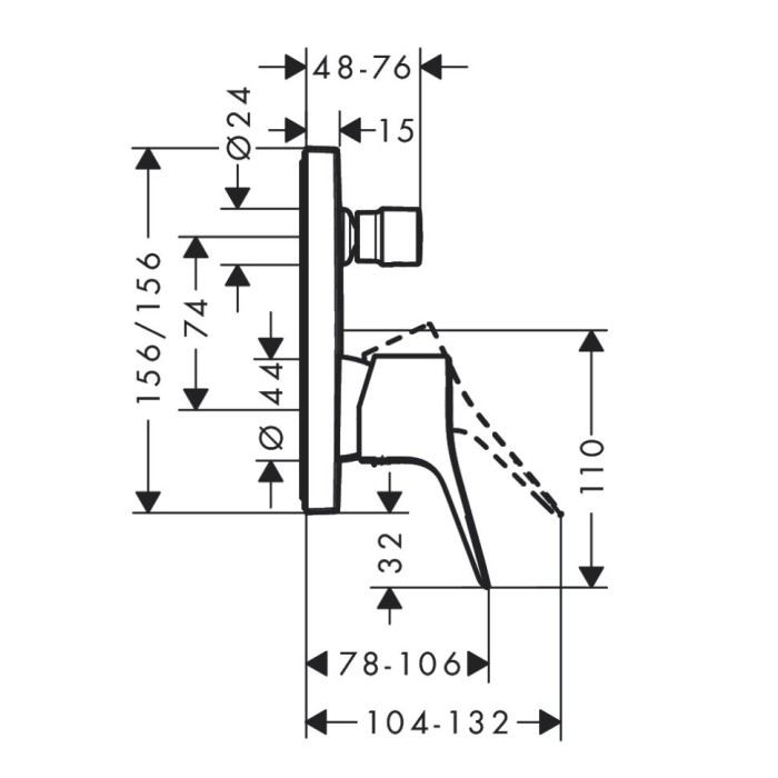 Смеситель для ванны скрытого монтажа, со встроенной защитной комбинацией EN1717, Hansgrohe Vivenis, хром арт. 75416000