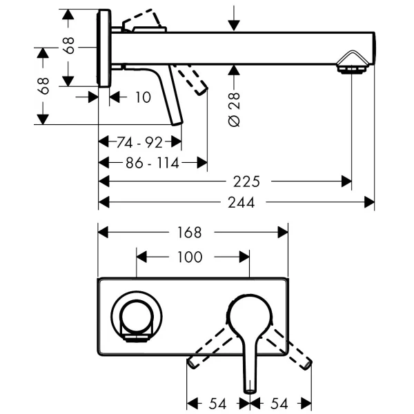 Смеситель для раковины скрытого монтажа, настенный, с изливом 225 мм, Hansgrohe Talis S, хром арт. 72111000