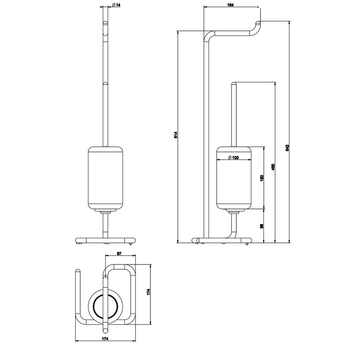 Стойка 61.4см., с держателем для туалетной бумаги и ершиком, напольная, Gessi Goccia, черный/белый арт. 38067#099