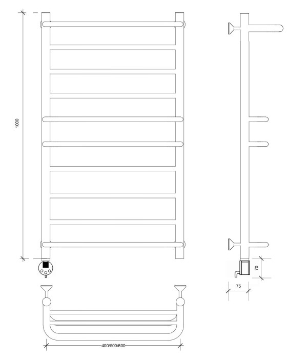 Полотенцесушитель электрический 100x40 Верона 2 (черный матовый) Secado арт. 4673739234853