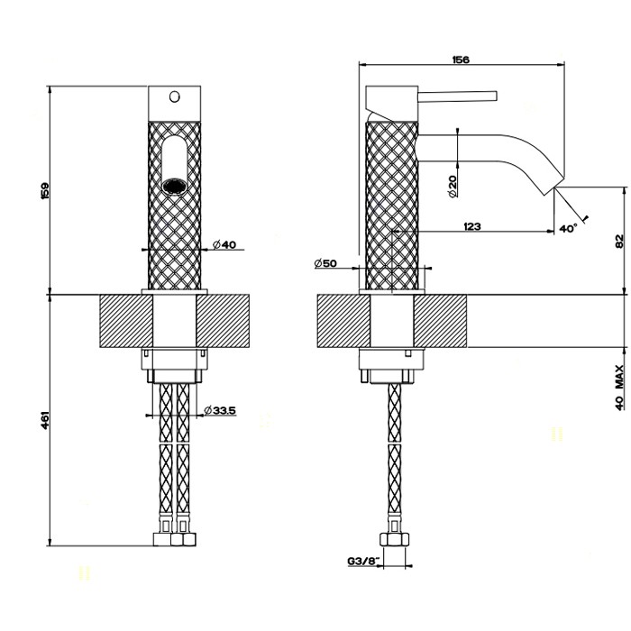 Смеситель для раковины, без донного клапана, Gessi Intreccio, шлифованная сталь арт. 54102#239