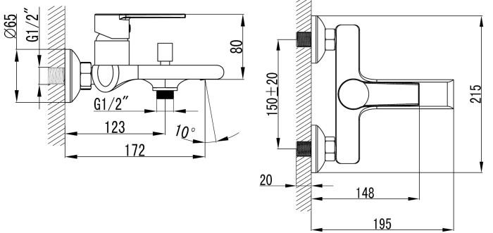 Смеситель для ванны с ручным душем, керамический картридж, хром, Azario FARO арт. AZ-PS23459C