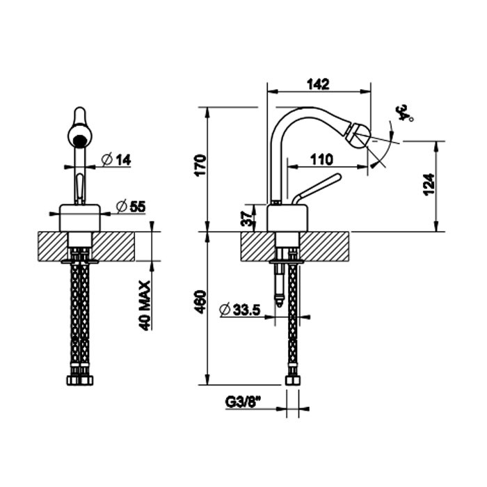 Смеситель для биде на 1 отверстие, укажите угол поворота носика при заказе, Gessi Goccia, белый арт. 33807#279