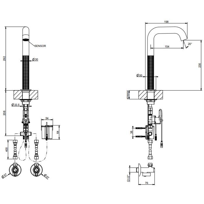 Смеситель для раковины, 1 отв., электронный, с кран-фильтром для регулировки температуры и напора воды, Gessi 316, steel brushed арт. 54280#239