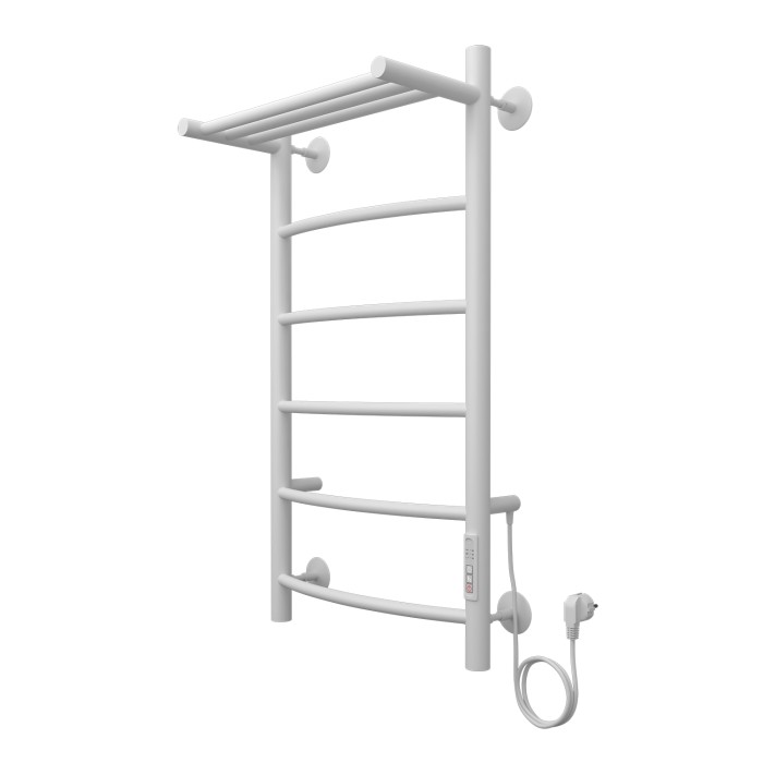 Полотенцесушитель электрический 400/800 5 секций, с полкой, диммер справа, белый, Verona Azario - AZ04848PW