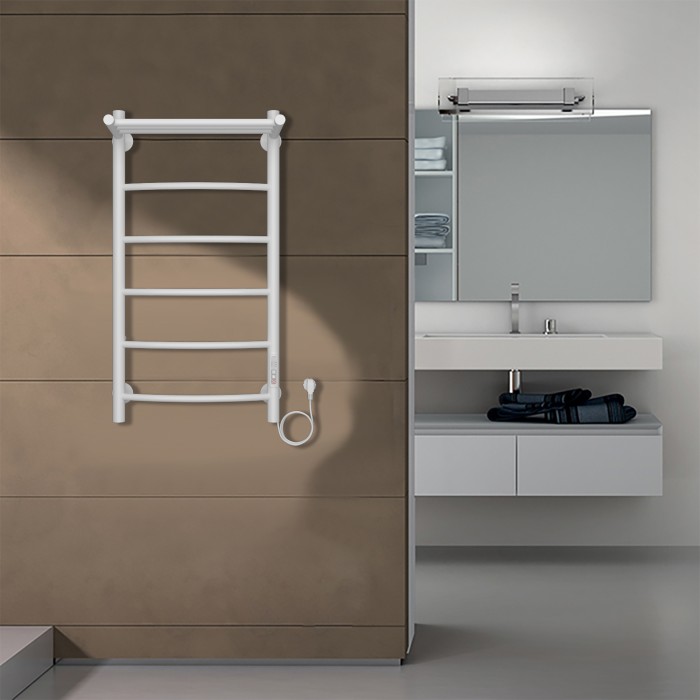 Полотенцесушитель электрический 400/800 5 секций, с полкой, диммер справа, белый, Verona Azario - AZ04848PW