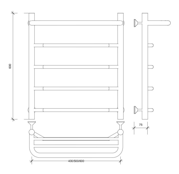 Полотенцесушитель водяной 60x50 Агата 1 СП (хром) Secado арт. 4603759405186