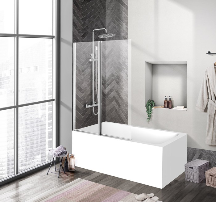 Душевая шторка на ванну 80x150 BelBagno, глянцевый хром, Uno арт. UNO-V-2-80/150-C-Cr